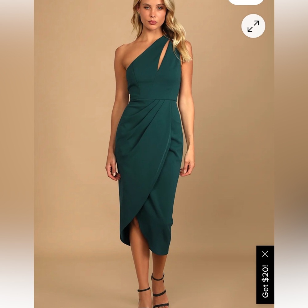 Lulu’s So Flirty Hunter Green One-Shoulder Cutout Asymmetrical Dress